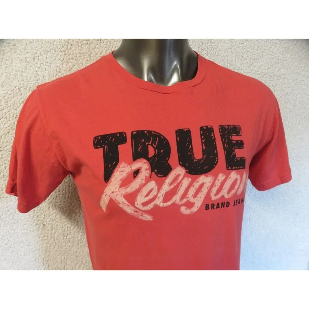 Mens True‎ Religion Short Sleeve T Shirt Size L Cotton Tee Red Authentic